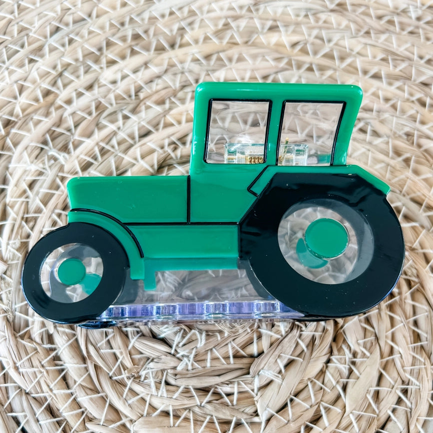 Green Tractor Hair Claw Clip
