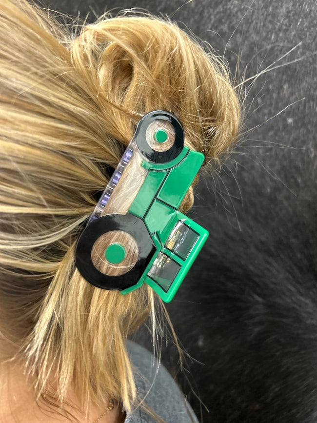 Green Tractor Hair Claw Clip