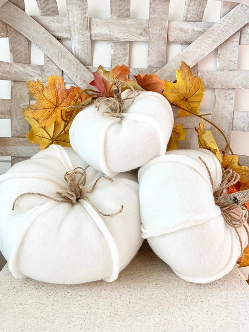 3PC Rustic Cream Fabric Pumpkin Set